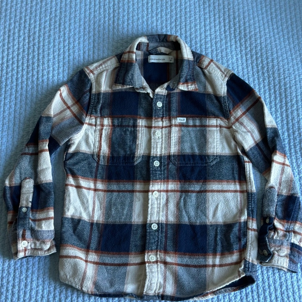 Abercrombie Kids Navy and Cream Plaid Button Down Shirt
